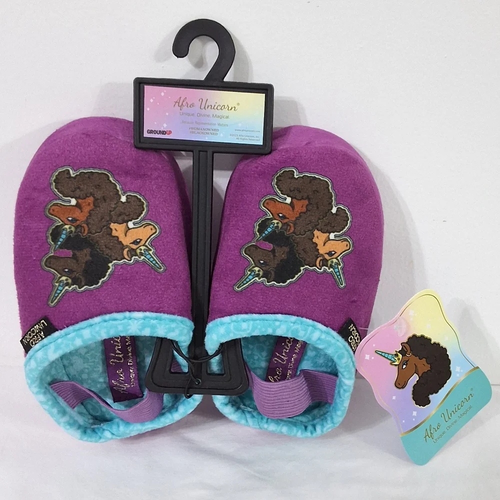 Afro Unicorn Girls Plush Purple Aline Slippers, Size 5/6, New With Tag